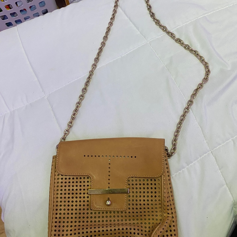 Cream with gold and silver lock accent tote bag